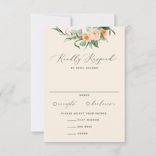Botanische Boho Neutral Greenery Peach Wedding RSVP Kaartje (Voorkant)