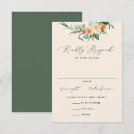 Botanische Boho Neutral Greenery Peach Wedding RSVP Kaartje