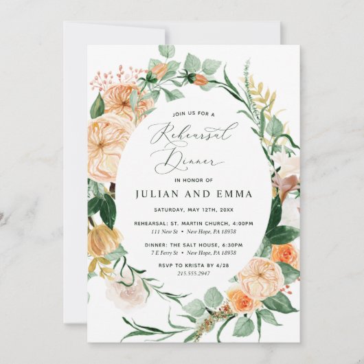Botanische Boho Neutral Greenery Rehearsal Dinner Kaart (Voorkant)