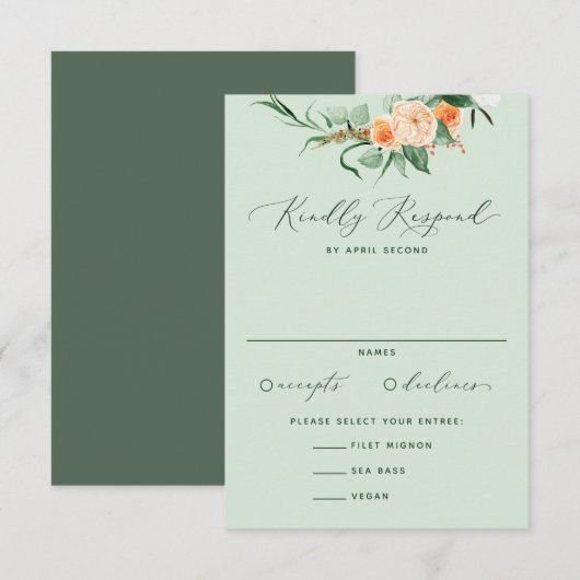 Botanische Boho Neutral Greenery Sage Green Weddin RSVP Kaartje (Voorkant / Achterkant)
