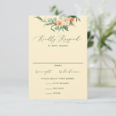 Botanische Boho Neutral Greenery Yellow Wedding RSVP Kaartje (Staand voorkant)