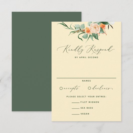 Botanische Boho Neutral Greenery Yellow Wedding RSVP Kaartje (Voorkant / Achterkant)