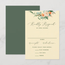 Botanische Boho Neutral Greenery Yellow Wedding RSVP Kaartje