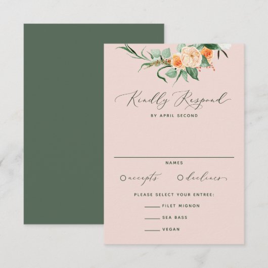 Botanische Boho Neutrale Greenery Blush Pink Wedde RSVP Kaartje (Voorkant / Achterkant)