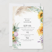 Botanische Boho Pampas Zonnebloem Pioen Baby showe Kaart (Voorkant)