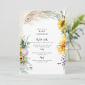 Botanische Boho Pampas Zonnebloem Pioen Baby showe Kaart (Staand voorkant)