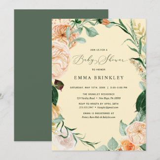 Botanische Boho Pastel Geel Neutraal Baby shower Kaart