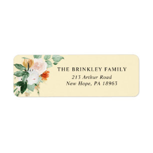Botanische Boho Pastel Yellow Floral Return Addres Etiket