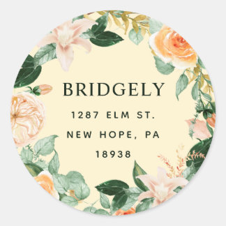 Botanische Boho Pastel Yellow Floral Return Addres Ronde Sticker