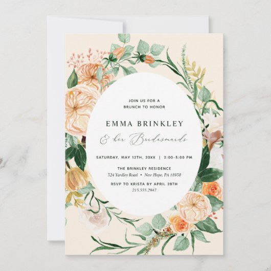 Botanische Boho Peach Bridesmaids Luncheon Brunch Kaart (Voorkant)