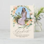 Botanische Boho Peach Foto Afstuderen Aankondiging (Staand voorkant)