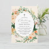 Botanische Boho Peach Girl Christening Persoonlijk Kaart (Staand voorkant)