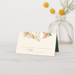 Botanische Boho Peach Greenery Floral Wedding Plaatskaartje