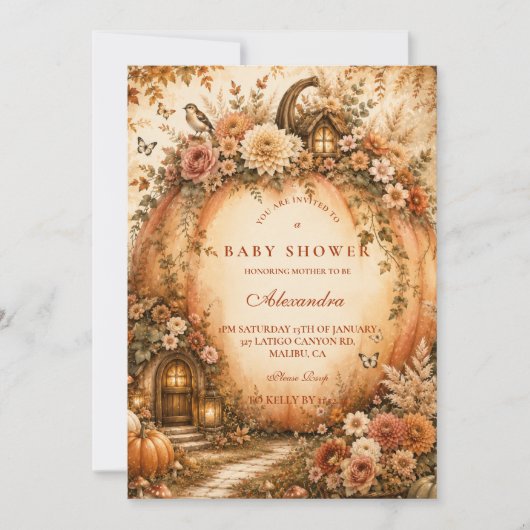 Botanische Boho Pompoen Baby Shower Kaart (Voorkant)