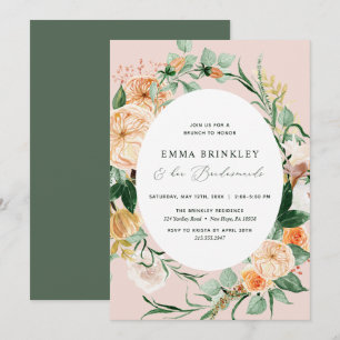 Botanische Boho Roze Bruidsmeisjes Luncheon Brunch Kaart