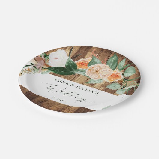 Botanische Boho Rustic Barn persoonlijke bruiloft Papieren Bordje (Gekanteld)