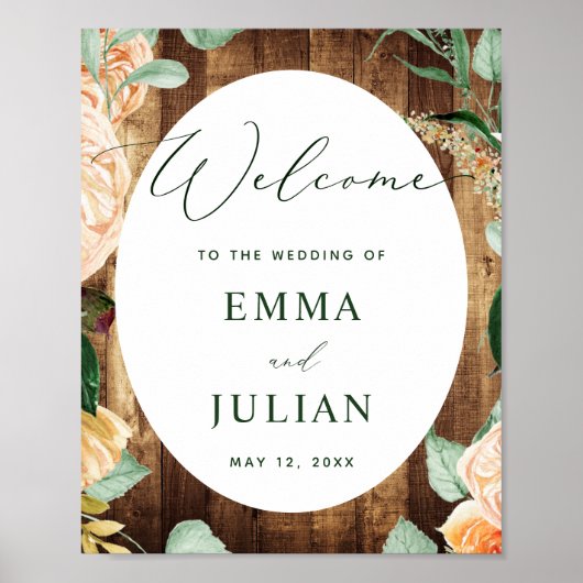 Botanische boho Rustic Barn Wedding Welkomstbord Poster (Voorkant)