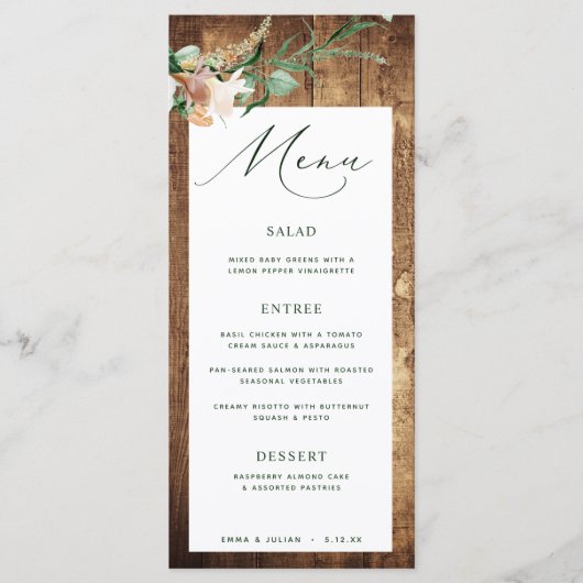 Botanische Boho Rustic Farmhouse Barn Wedding Menu (Voorkant)