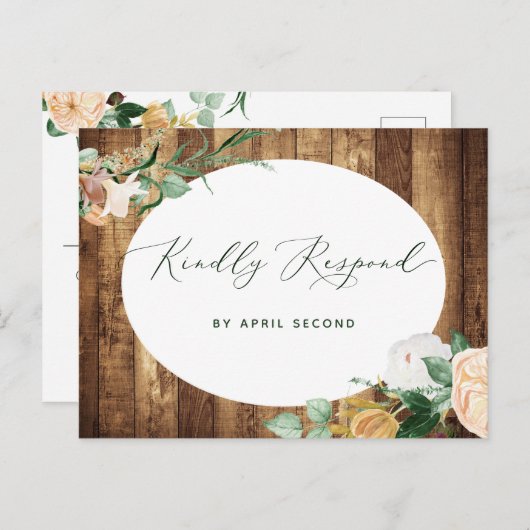 Botanische Boho Rustic Farmhouse Barn Wedding RSVP Uitnodiging Briefkaart (Voorkant / Achterkant)