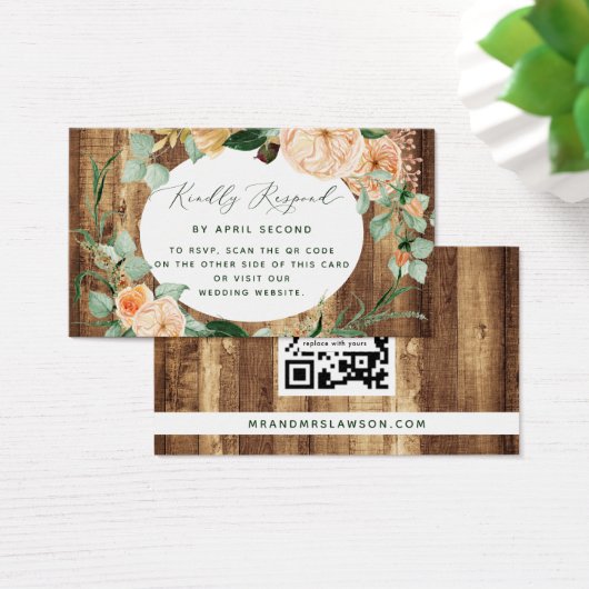 Botanische Boho Rustic Wedding QR Code RSVP Card Visitekaartje (Bureau)