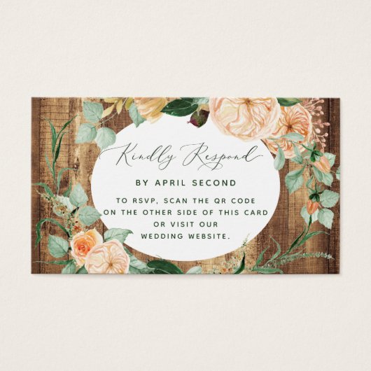 Botanische Boho Rustic Wedding QR Code RSVP Card Visitekaartje (Voorkant)