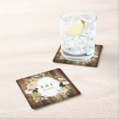 Botanische Boho Rustic Wood Monogram Barn Wedding Kartonnen Onderzetters (Insitu)