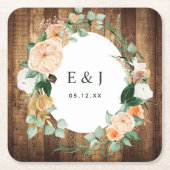 Botanische Boho Rustic Wood Monogram Barn Wedding Kartonnen Onderzetters (Voorkant)