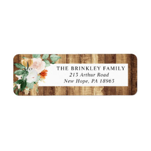 Botanische Boho Rustic Woodgrain Return Address Etiket
