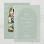 Botanische Boho Sage Groen met Boog Foto Bruiloft Kaart (Voorkant / Achterkant)