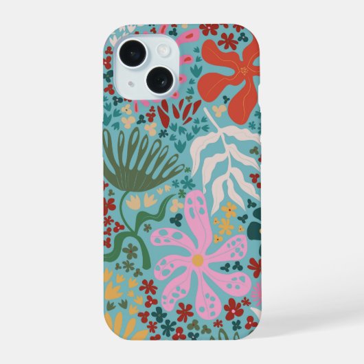 Botanische Boho Series Turquoise iPhone 15 Case (Achterkant)