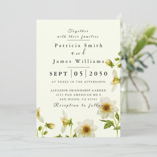 Botanische Boho Spring Wild Flower Wedding Invitat Kaart (Staand voorkant)