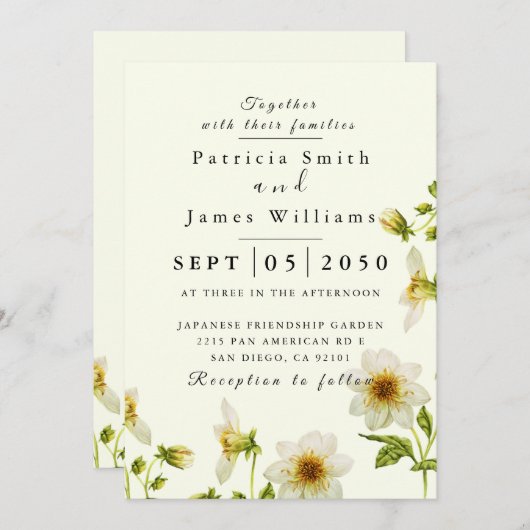 Botanische Boho Spring Wild Flower Wedding Invitat Kaart (Voorkant / Achterkant)