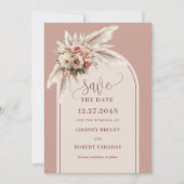 Botanische Boho Stof Roze Pampas Save the Date Kaart (Voorkant)