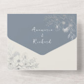 Botanische Boho Stofblauwe All-in-One Uitnodiging (Achterkant)