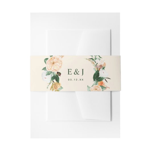 Botanische Boho Waterverf Floral Greenery Peach Uitnodigingen Wikkel (Voorkant Voorbeeld)