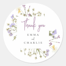 Botanische Boho Wildflowers lila Script bruiloft Ronde Sticker