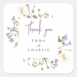 Botanische Boho Wildflowers lila Script bruiloft Vierkante Sticker
