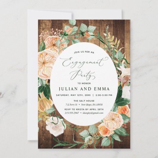 Botanische Boho Woodgrain Rustic Engagement Party Kaart (Voorkant)