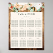 Botanische Boho Woodgrain Wedding Seding Chart Poster (Voorkant)