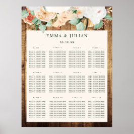 Botanische Boho Woodgrain Wedding Seding Chart Poster