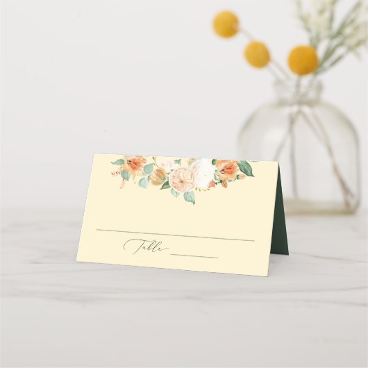 Botanische Boho Yellow Greenery Floral Wedding Plaatskaartje (Voorkant)