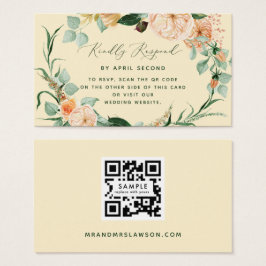 Botanische Boho Yellow Weddenschap QR-code RSVP-ka Visitekaartje