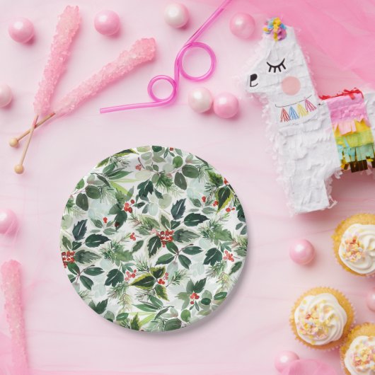 Botanische bonte winterbessen patroon Kerstmis Papieren Bordje (Feest)