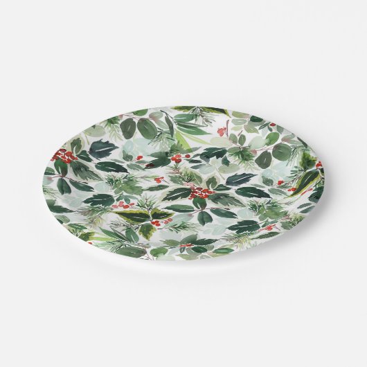 Botanische bonte winterbessen patroon Kerstmis Papieren Bordje (Gekanteld)