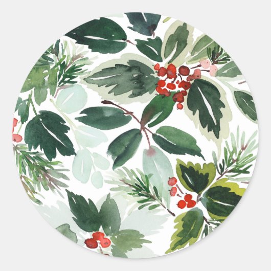 Botanische bonte winterbessen patroon Kerstmis Ronde Sticker (Voorkant)