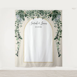 Botanische boog beige bruiloftsfotocabine achtergr wandkleed