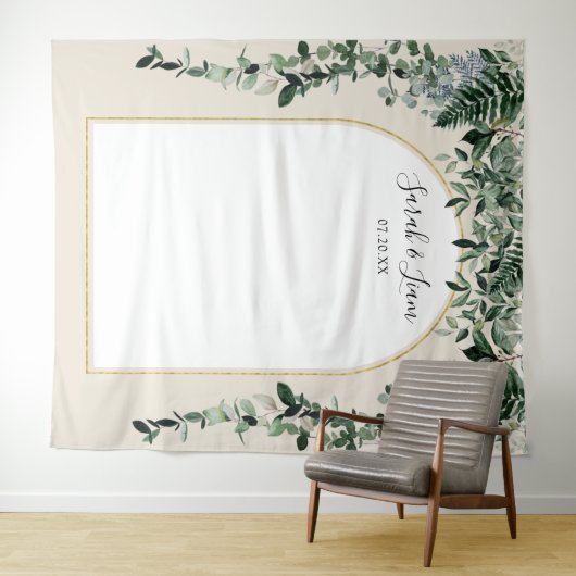 Botanische boog beige trouwfotobooth achtergrond wandkleed (In Situ (horizontaal))
