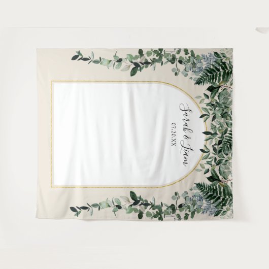 Botanische boog beige trouwfotobooth achtergrond wandkleed (Voorkant (horizontaal))