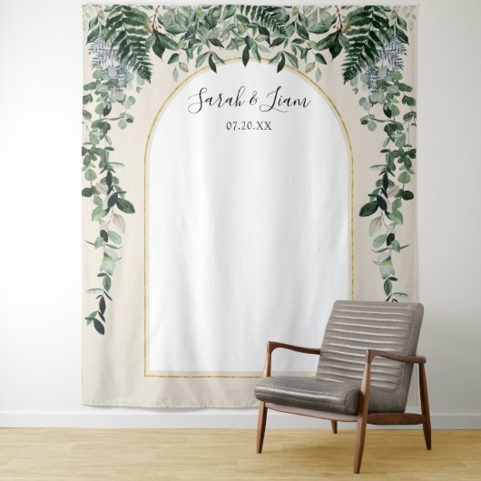 Botanische boog beige trouwfotobooth achtergrond wandkleed (In situ)