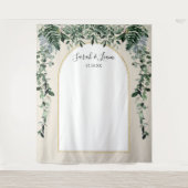 Botanische boog beige trouwfotobooth achtergrond wandkleed (Voorkant)